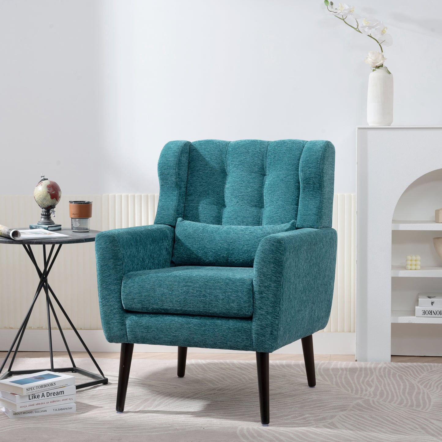 Modern Accent Chair Upholstered Foam Filled Living Room Chairs Comfy Reading Chair Mid Century Modern Chair with Chenille Fabric Lounge Arm Chairs Armchair for Living Room Bedroom (Teal)