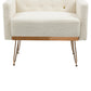 COOLMORE  Armchair Single Sofa Modern Tufted Upholstered Side Reading Chairs with Arm and Gold Metal Leg for Living Room Bedroom (White teddy ) Livingsource