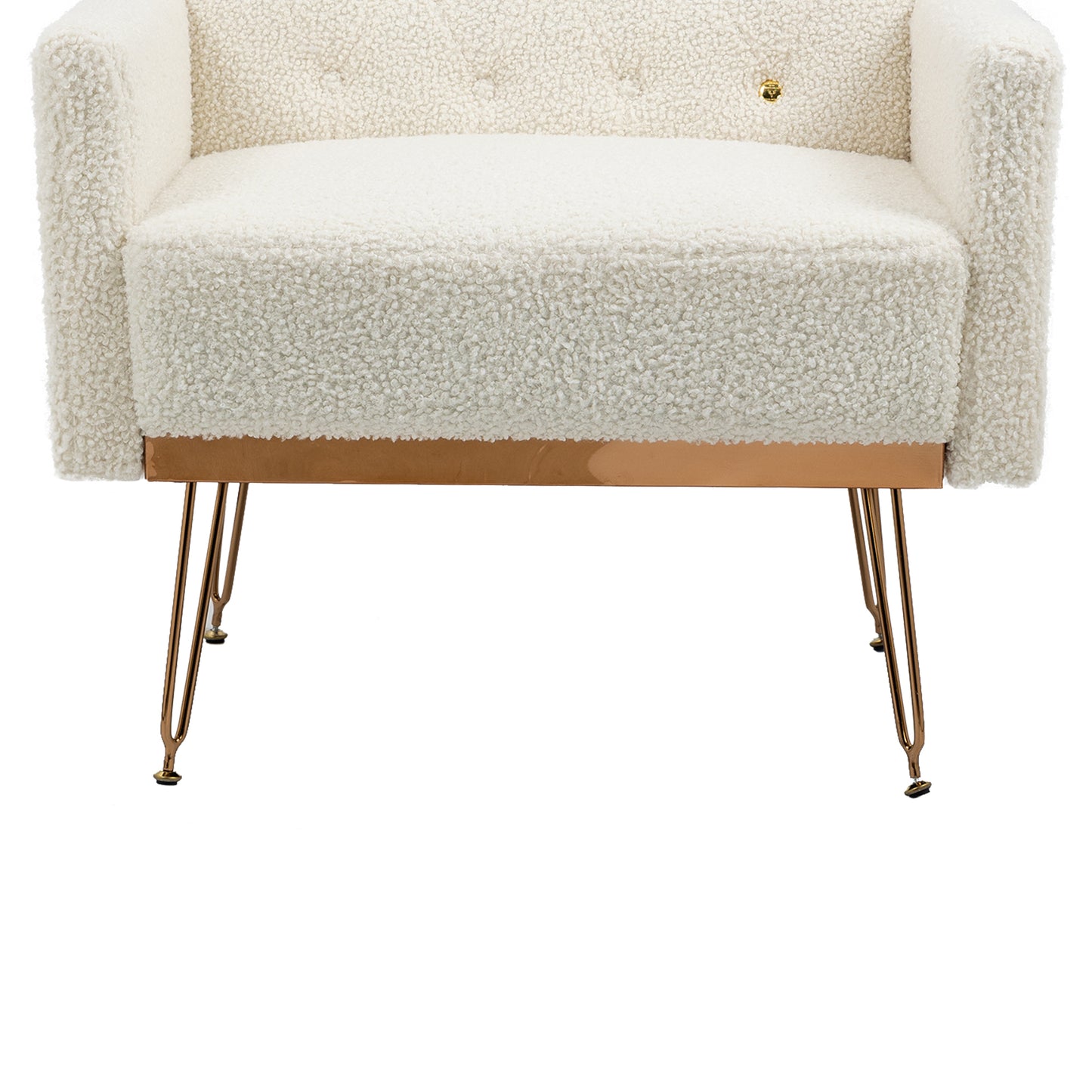 COOLMORE  Armchair Single Sofa Modern Tufted Upholstered Side Reading Chairs with Arm and Gold Metal Leg for Living Room Bedroom (White teddy )