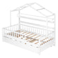Wooden Twin Size House Bed with Trundle,Kids Bed with Shelf, White - SolidRoot Buy Furniture USA