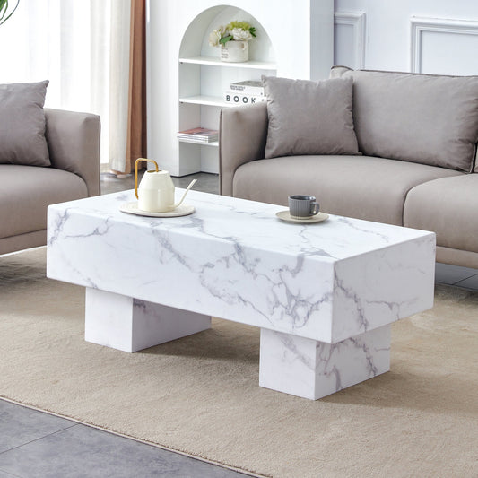 Modern Simple White Marble Texture MDF Coffee Table - 43.3'x21.6'x17.2' Practical Model.Making it an ideal addition to any living room or apartment.W1151134962 SolidRoot Buy Furniture USA