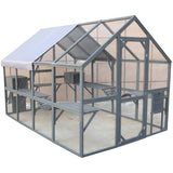Spacious Wooden Cat Catio Outdoor Kitty House with Bridges and Roof Cover in Gray, 110 Inch SolidRoot Buy Furniture USA