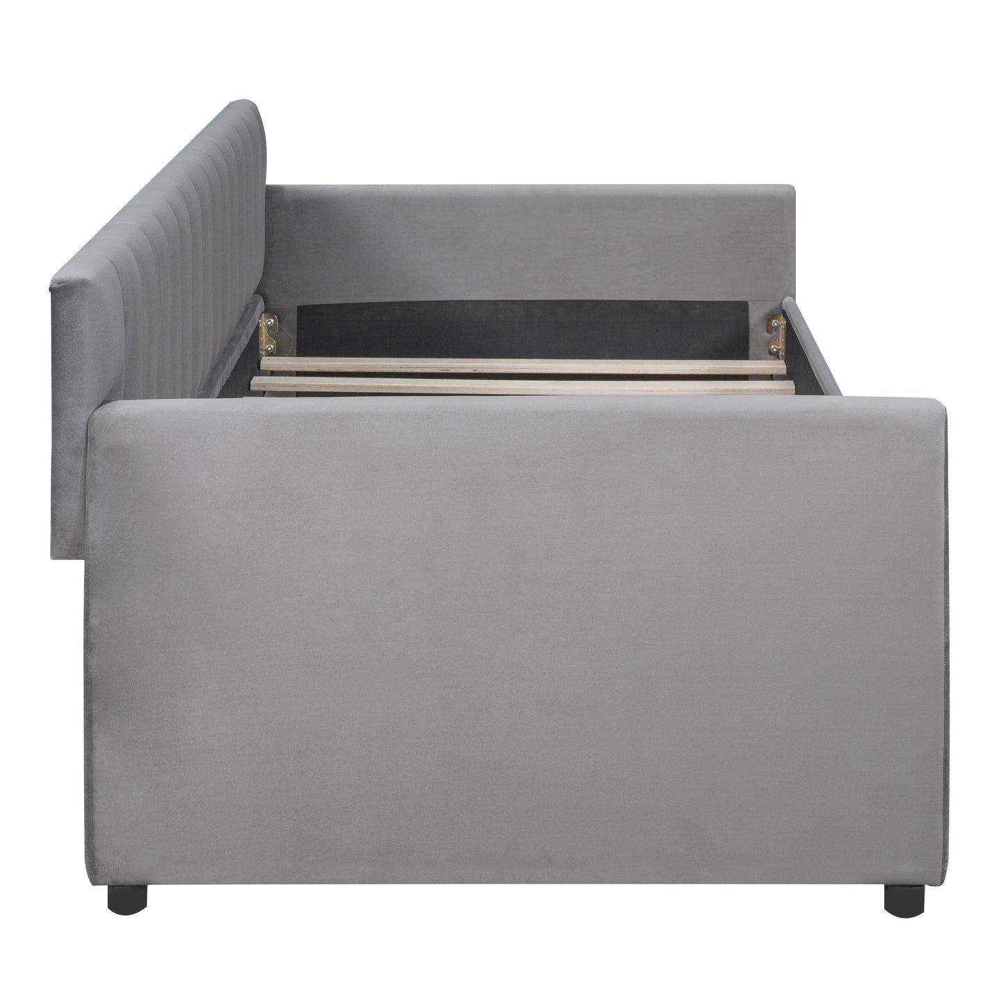 Twin Size Upholstered daybed with Drawers, Wood Slat Support, Gray