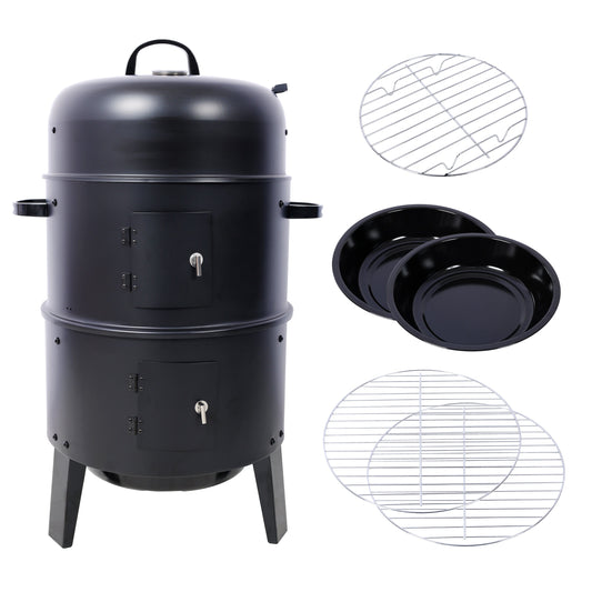 Charcoal Smoker Grill Wood Smoker Grills Outdoor Cooking 16 Inch Vertical Smoker Portable BBQ Grill for Camping, Black SolidRoot Buy Furniture USA