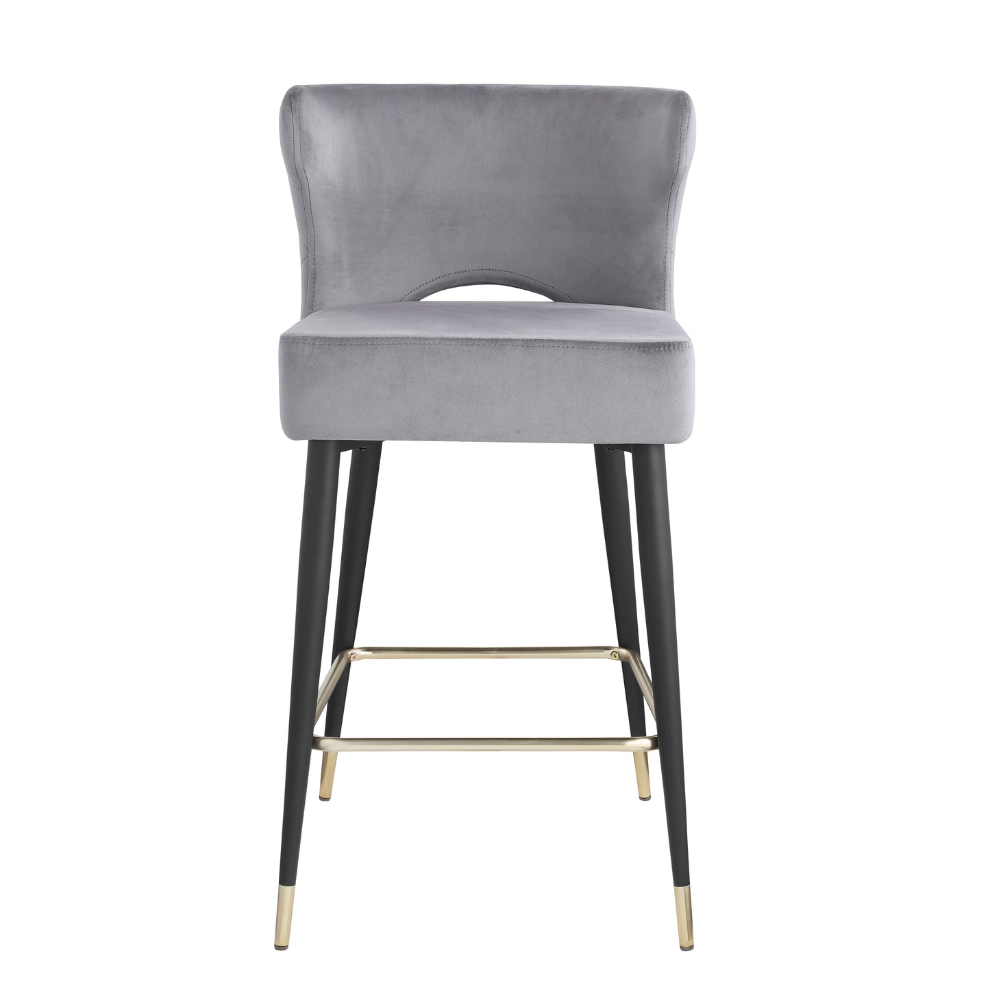 Woker Furniture Contemporary Velvet Upholstered Counter Height Stool with Gold Tipped, Black Metal Legs, 22" W x 19" D x 38.5" H, Gray