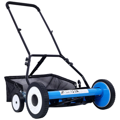 20-Inch 5-Blade Push Reel Lawn Mower with Grass Catcher, 4 WHEELS BLUE COLOR Livingsource