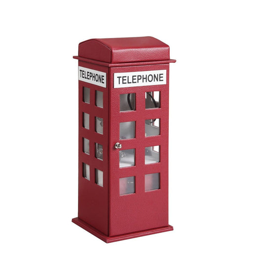 11.5" Tall Leather Jewelry Box, British Telephone Design, Burgundy Red Livingsource