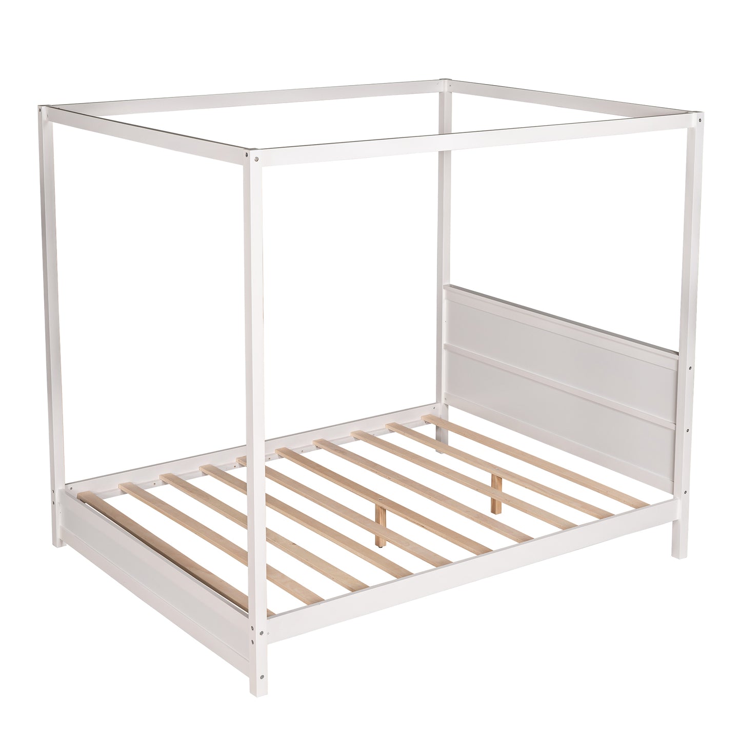 Queen Size Canopy Platform Bed with Headboard and Support Legs,White