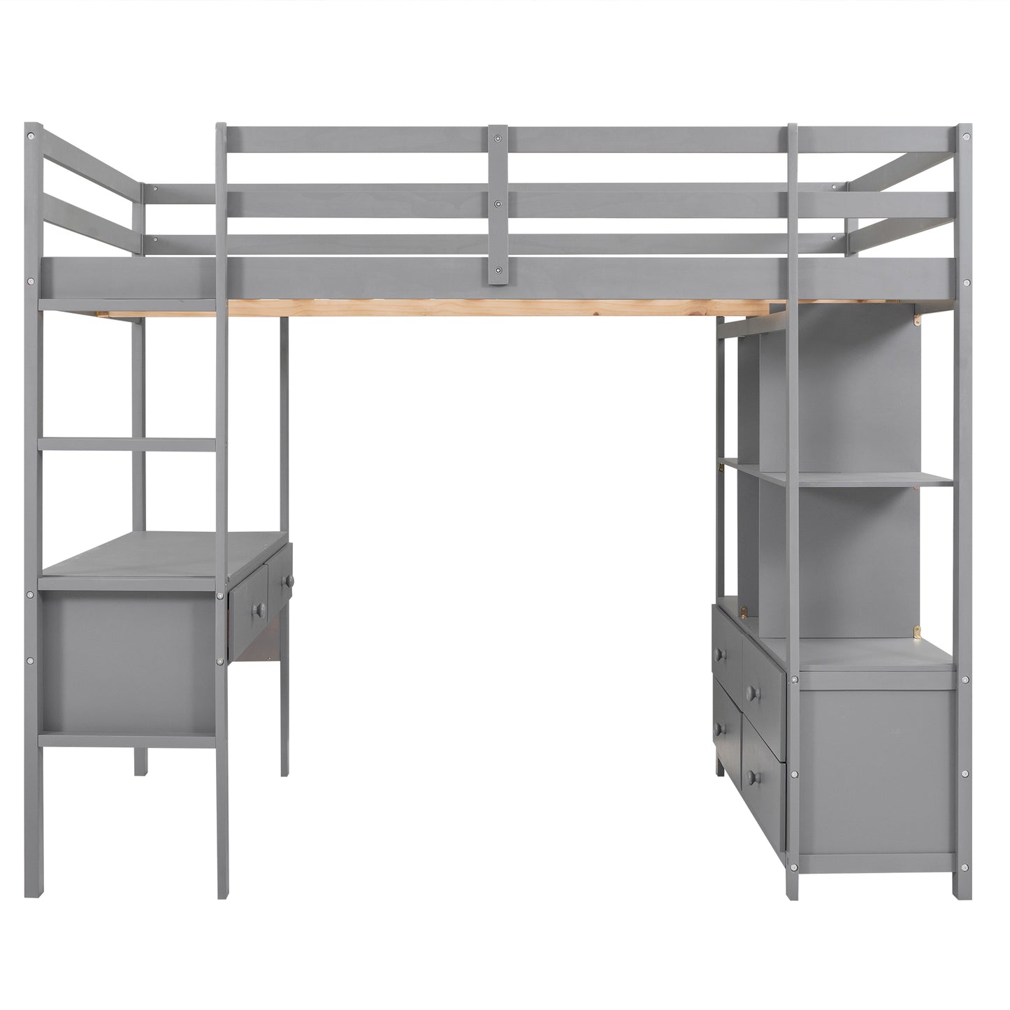 Full Size Loft Bed with Built-in Desk with Two Drawers, and Storage Shelves and Drawers,Gray(Old SKU: GX000320AAE)