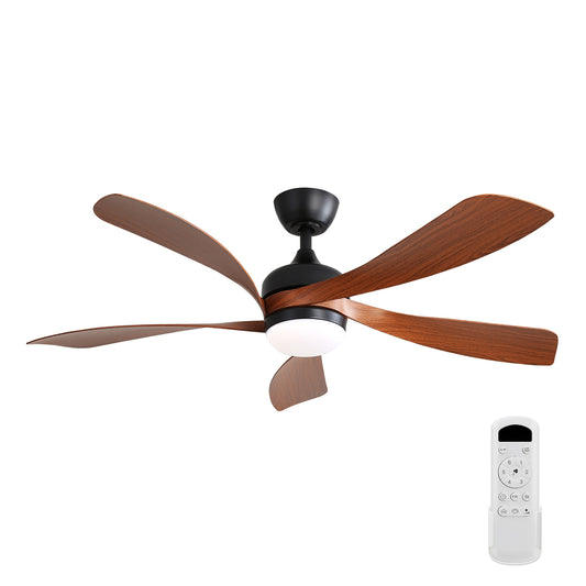 (Same as W882P146311) 52 Inch Indoor Ceiling Fan With 3 Color Dimmable 5 ABS Blades Remote Control Reversible DC Motor Black With Led Light SolidRoot Buy Furniture USA
