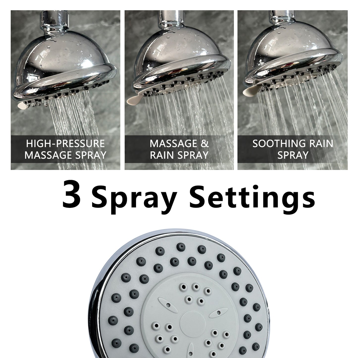 High-Pressure Rain Shower Head With 3 Spray Modes, 4 inch Fixed Bathroom Rainfall Showerhead With Adjustable Swivel Ball Joint, Bathroom Accessories