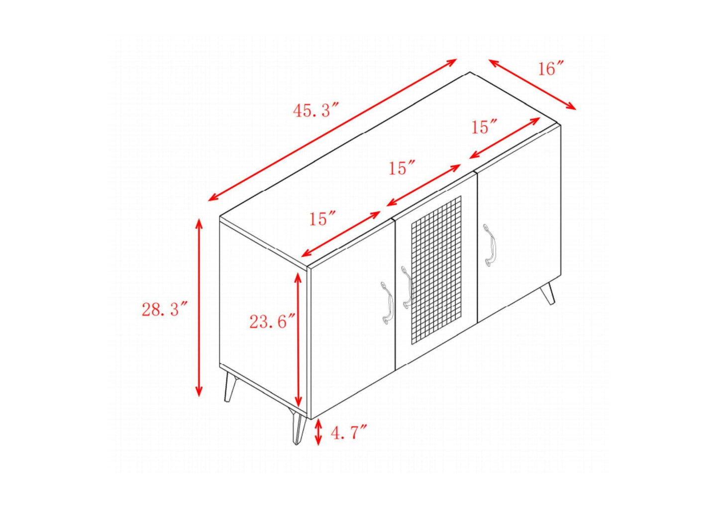 Three-Door Cabinet with Natural  Rattan Mesh - Large Storage Space, Kitchen Storage Cabinet .Stable and Durable Structure, Perfect for Living Rooms or Restaurants  45.3inch