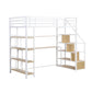 Twin Size Metal Loft bed with Staircase, Built-in Desk and Storage Shelves, White - SolidRoot Buy Furniture USA