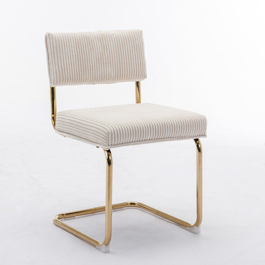 A&A Furniture,Modern Dining Chairs with Corduroy Fabric,Gold Metal Base, Accent Armless Kitchen Chairs with Channel Tufting,  Side Chairs, Set of 2, Beige Livingsource