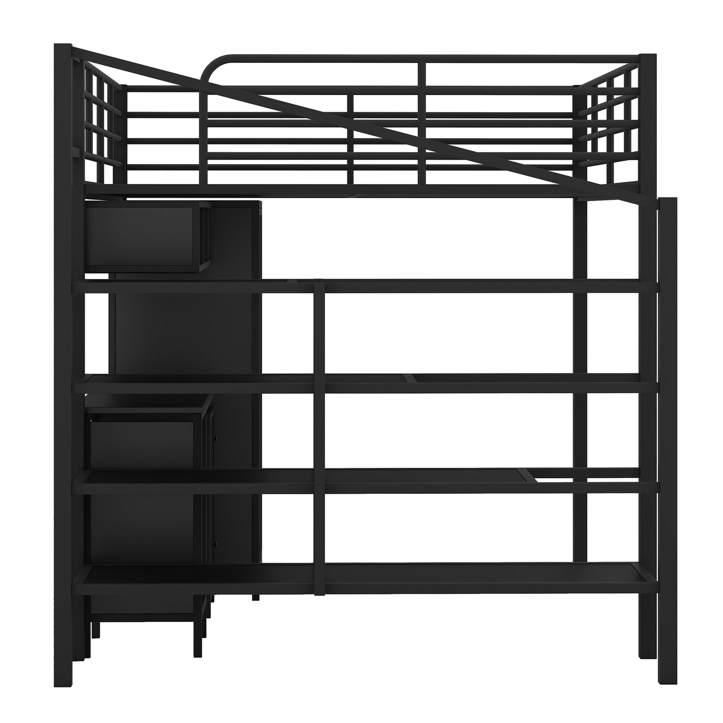 Metal Loft Bed With table set and wardrobe, Full, Black