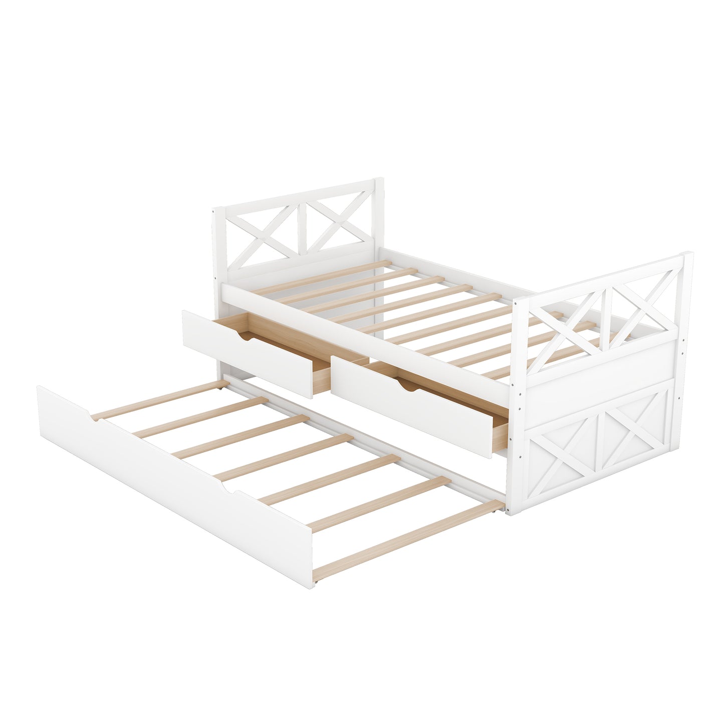 Multi-Functional Daybed with Drawers and Trundle, White