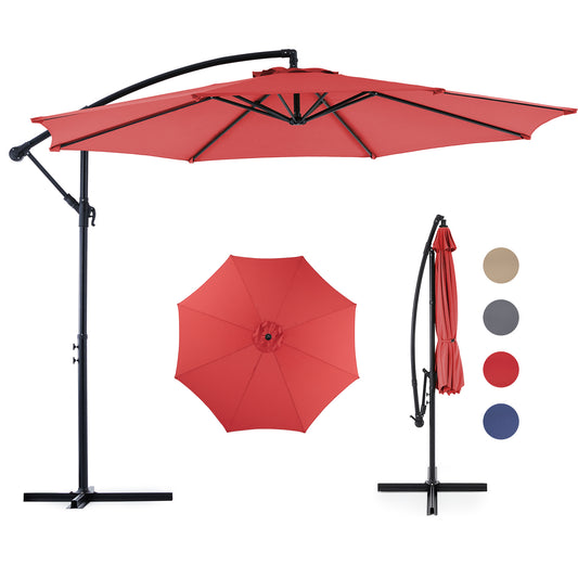 9.8FT Offset Patio Umbrella Hanging Cantilever Umbrella Outdoor Sun Shade with Easy Tilt Adjustment, 8 Ribs, UV Protection for Backyard, Lawn, Garden and Pool