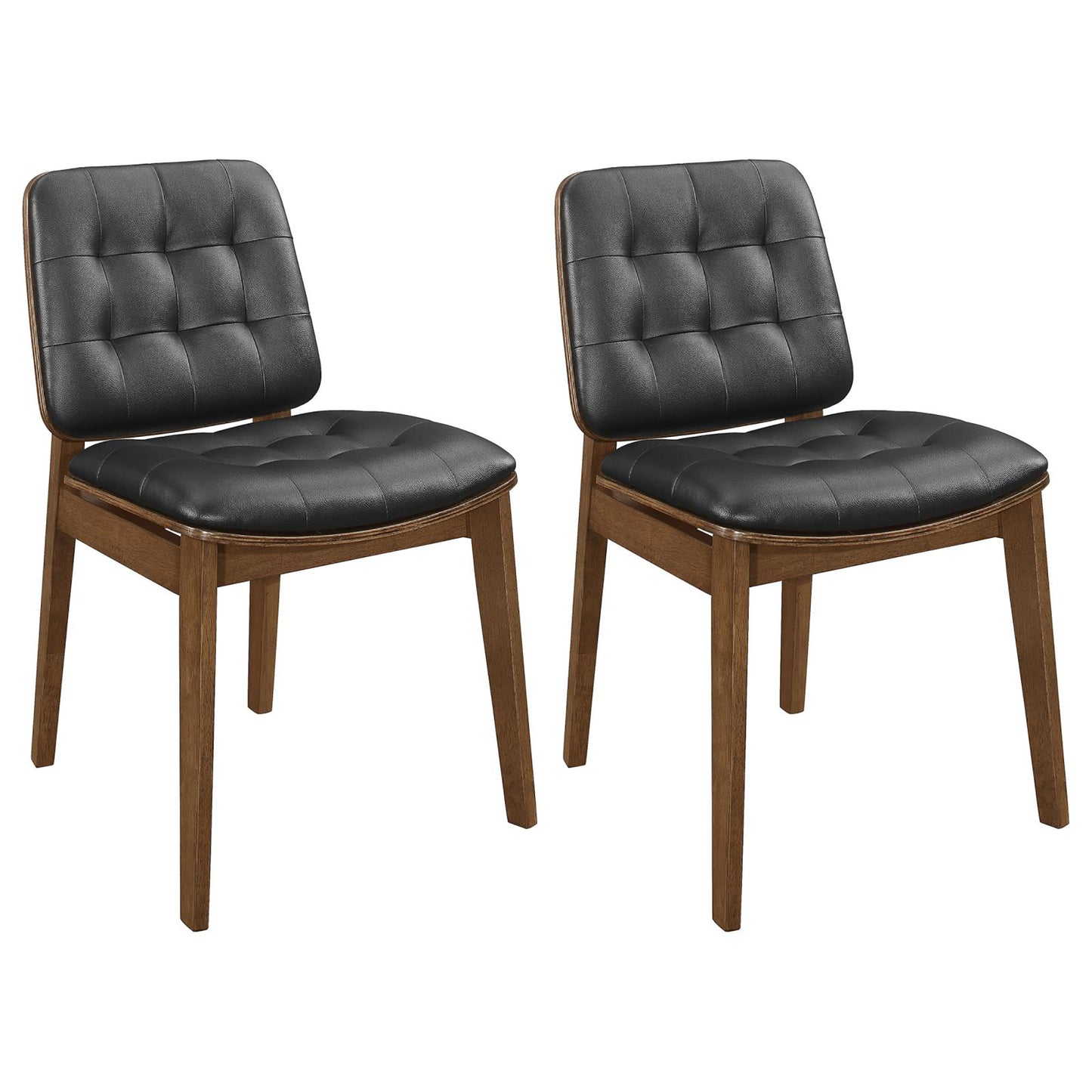 Black and Natural Walnut Tufted Back Side Chairs (Set of 2)