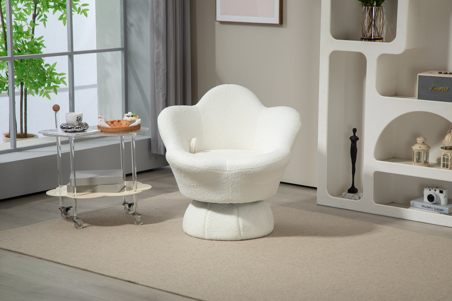 The 360-degree spinning armchair is designed for your leisure and comfort. The sturdy and wide base, Irony and metal turntable can achieve smooth and easy rotation. Sitting on it, you will fall