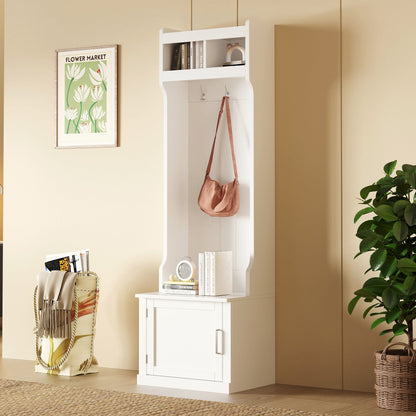 ON-TREND Minimalist Slim Hall Tree with Cabinet & 6 Hanging Hooks, Multi-functional Storage Bench with Coat Rack, Elegant Foyer Cabinet for Hallway, Living room, White (OLD SKU: WF313577AAK) SolidRoot Buy Furniture USA