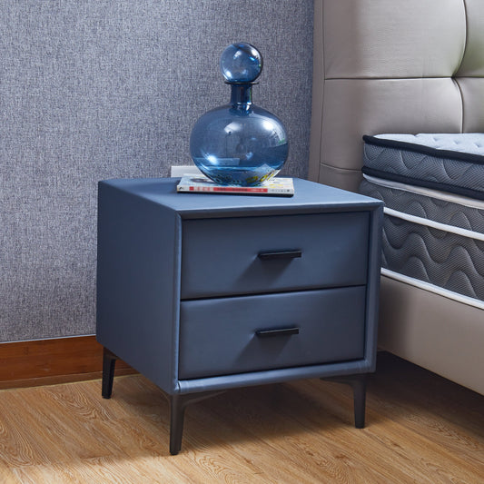 Modern Nightstand with 2 Drawers, Night Stand with PU Leather and Hardware Legs, End Table, Bedside Cabinet for Living Room/Bedroom (Blue-gray) Livingsource